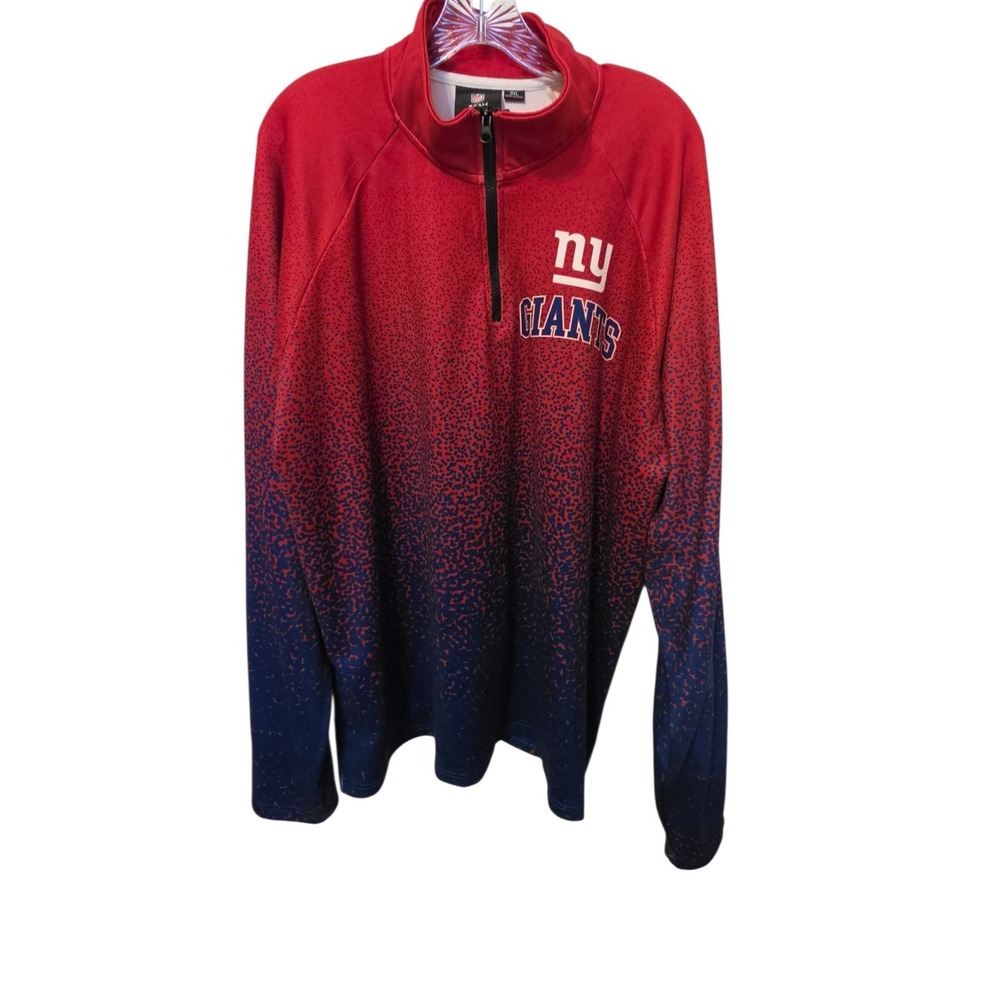 NFL New York Giants Big Man Red & Blue Quarter-Zip Pullover Long Sleeve Shirt 3X
